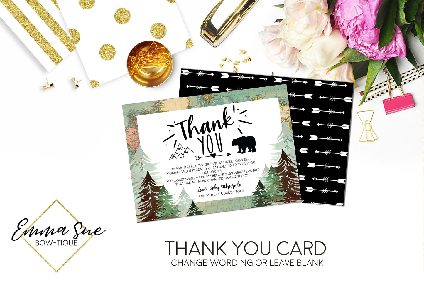 Adventure Awaits Baby Shower Invitation - Vintage Map and bear boys woodland- Digital Printable File (Baby-adventure map)