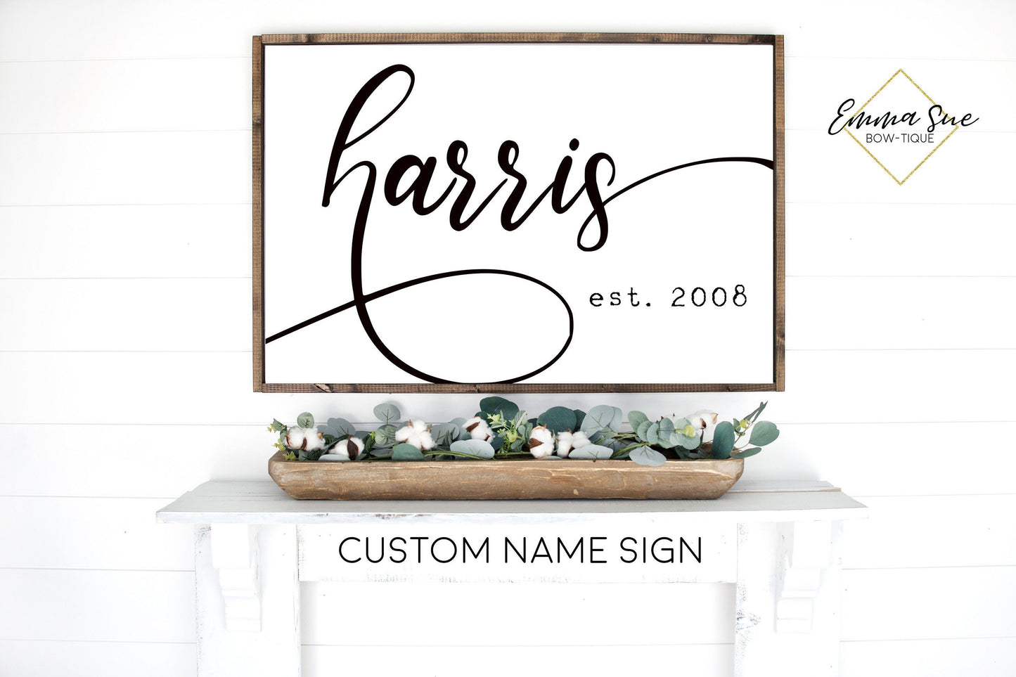 Custom Last Name Established date Family Room Bedroom Large wall Sign handwritten script Farmhouse