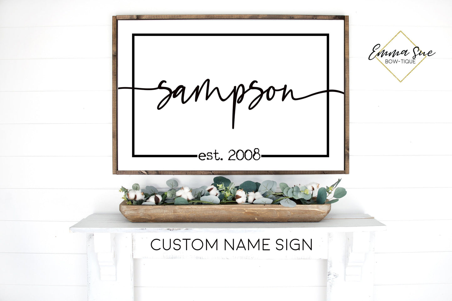 Custom Last Name Established date Family Room Bedroom Large wall Sign handwritten script Farmhouse