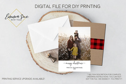 Merry Christmas - Kraft Paper Plaid Christmas Card Red & Black Buffalo Check - Family Photo card - Digital File