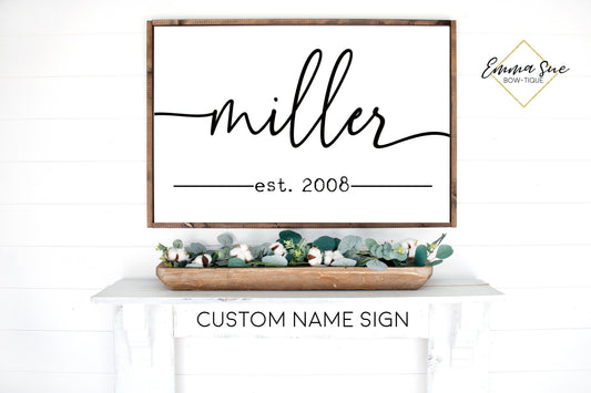 Custom Last Name Established date Family Room Bedroom Large wall Sign handwritten script Farmhouse