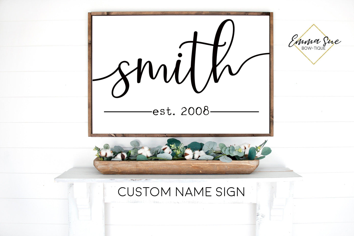 Custom Last Name Established date Family Room Bedroom Large wall Sign handwritten script Farmhouse