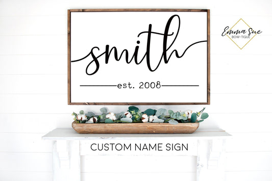 Custom Last Name Established date Family Room Bedroom Large wall Sign handwritten script Farmhouse