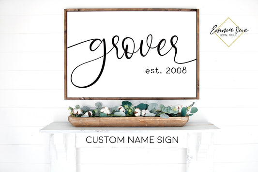 Custom Last Name Established date Family Room Bedroom Large wall Sign handwritten script