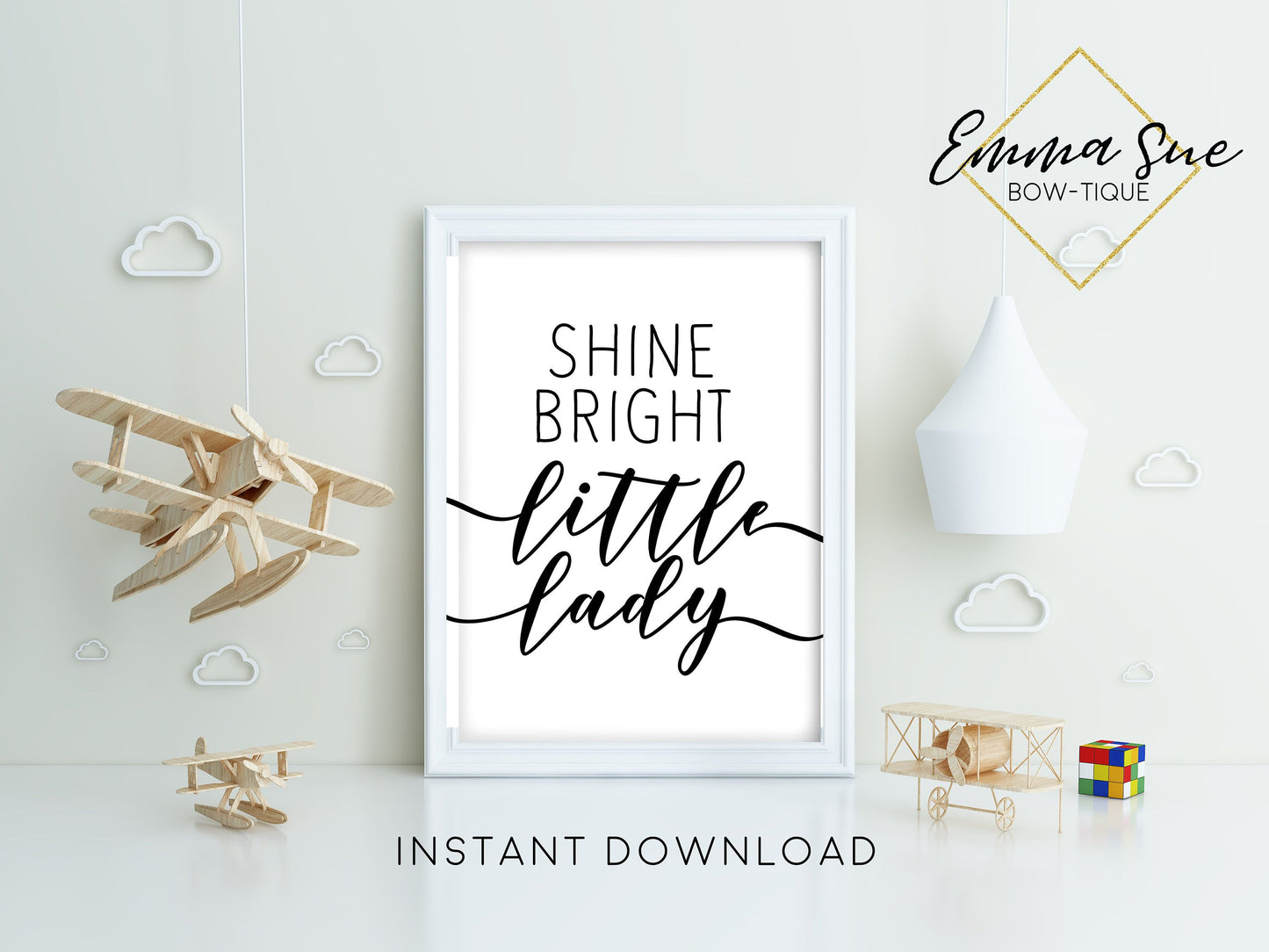 Shine bright little lady - Baby Girl Nursery Room Wall Art Printable Sign - Digital File