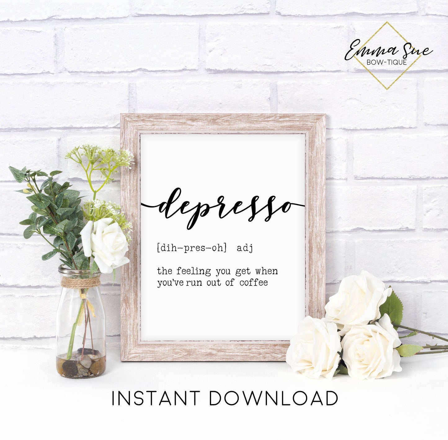 Depresso Definition Kitchen Coffee Bar Sign Wall Art Printable Instant Download
