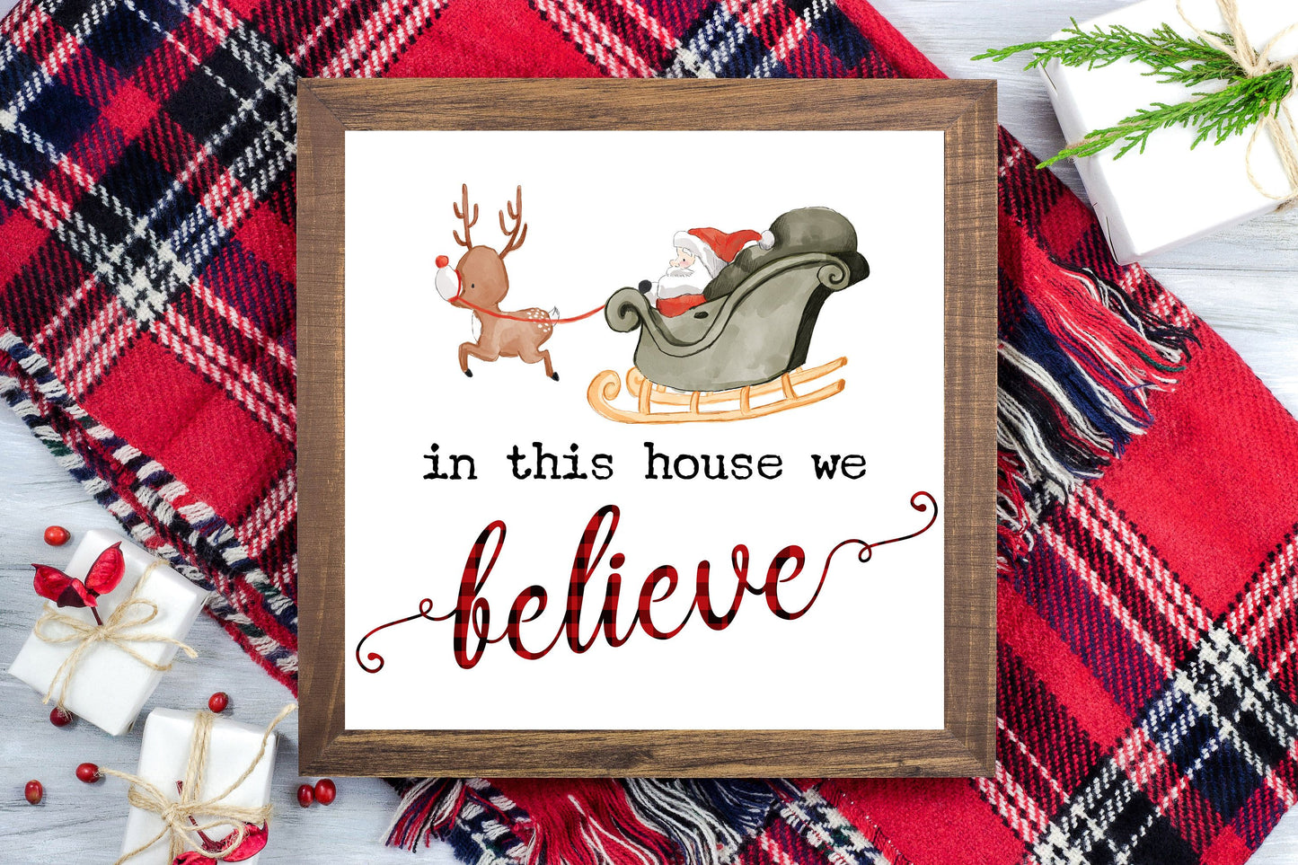 In this house we Believe - Santa Claus Christmas Decor Printable Sign Farmhouse Style - Digital File