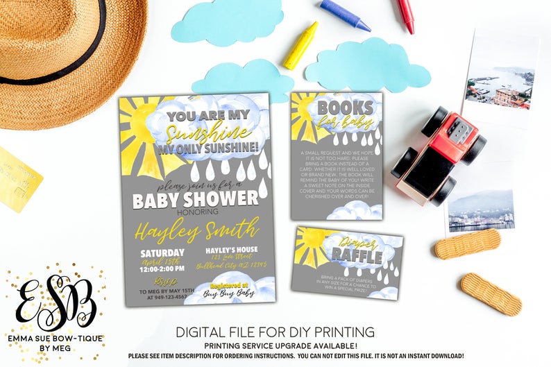 You are my Sunshine - Baby Shower Invitation- Digital Printable File (Baby-sunshine)