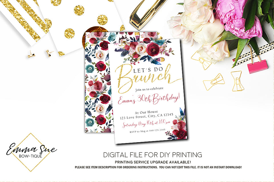 Let's Do Brunch Invitation - Any Event - Digital File Printable (Brunch-Wht2020)