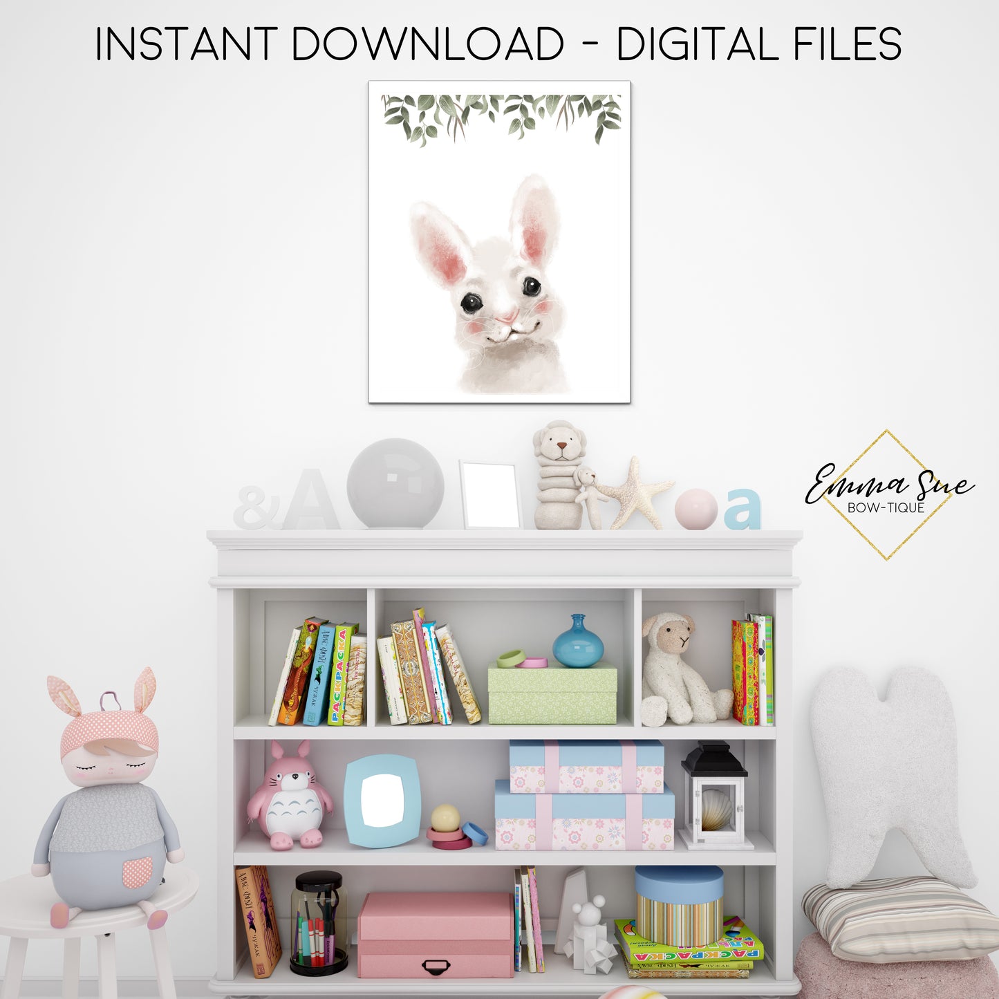 Woodland Bunny Wall Art - Nursery, Playroom, Bedroom Printable Sign - Digital File - Instant Download