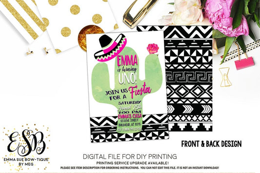 Cactus Uno 1st Birthday Fiesta Birthday Party invitation Printable - Digital File  (cactus-unogirl))