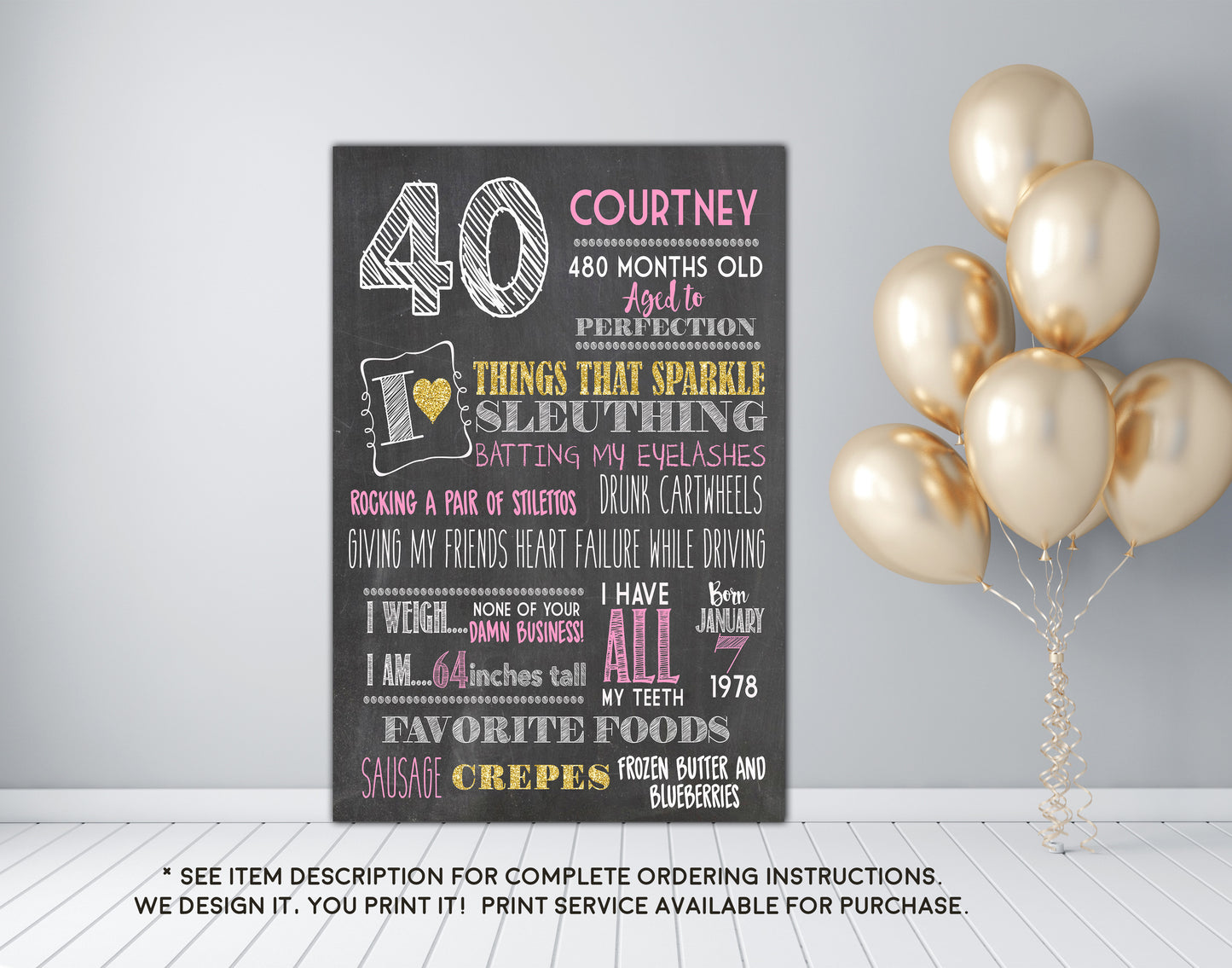 40th Birthday or any age - Adult smash cake photo prop Birthday Chalkboard Sign - DIGITAL FILE