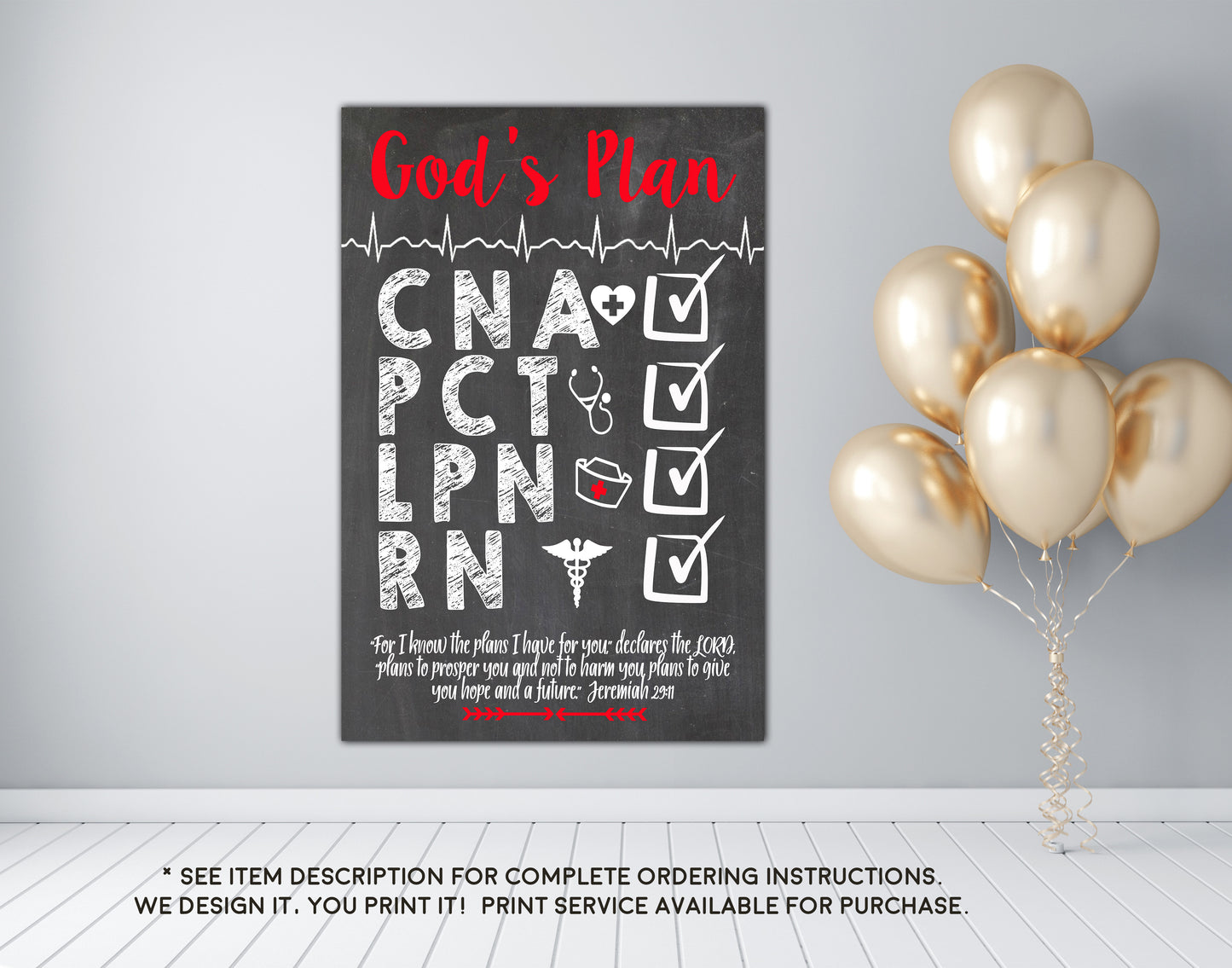 God's Plan Checklist BSN, LVN, LPN, RN Nursing Graduation Chalkboard Sign Photo Prop - Any Nursing Degree DIGITAL FILE (Chalk-nursecheck)