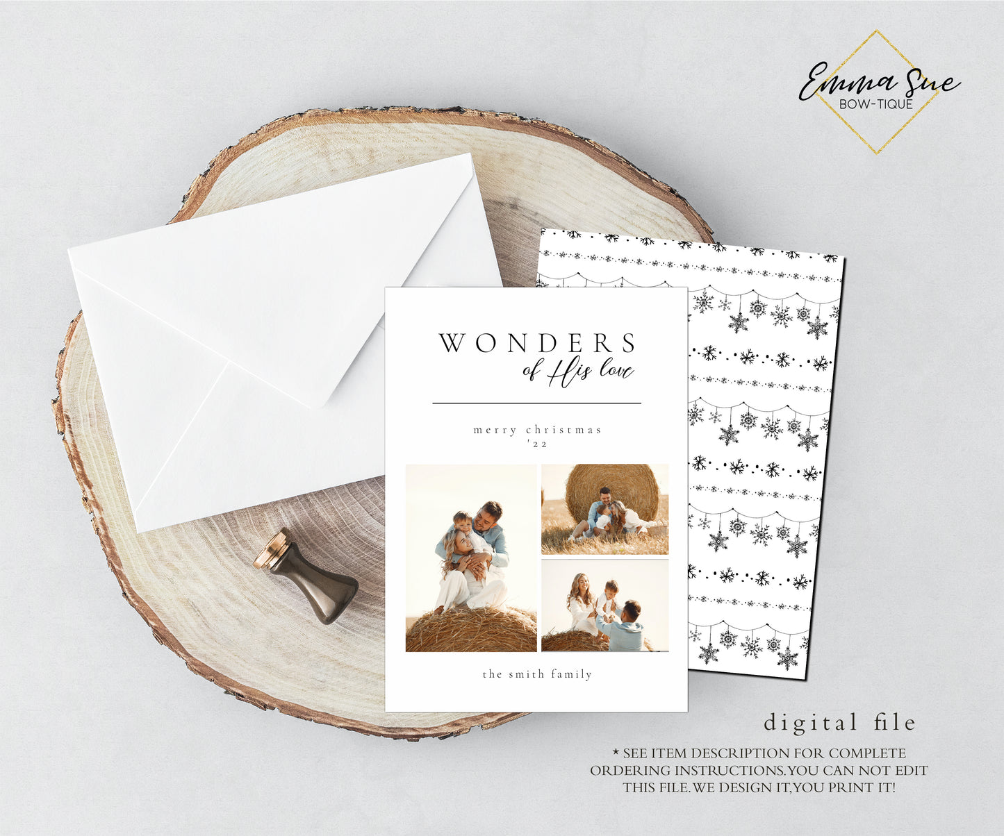 Minimalist Wonders of His Love Christmas Photo Holiday Card - Digital File (wonders-love minimalist)