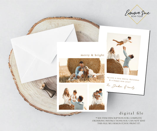Minimalist Modern Merry & Bright Christmas Card - Family Photo Holiday card - Digital File (modern-01))