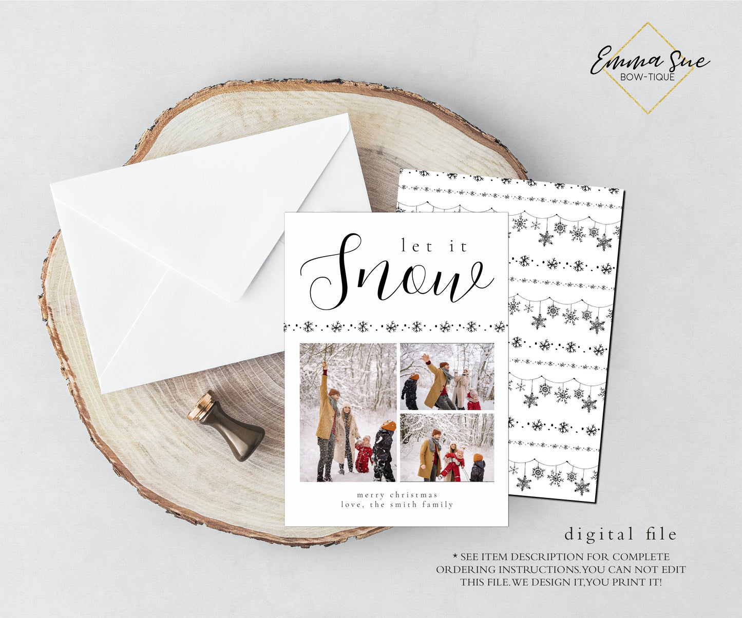 Let it Snow Minimalist black and white Christmas Photo Holiday Card - Digital File (let-snow minimalist)