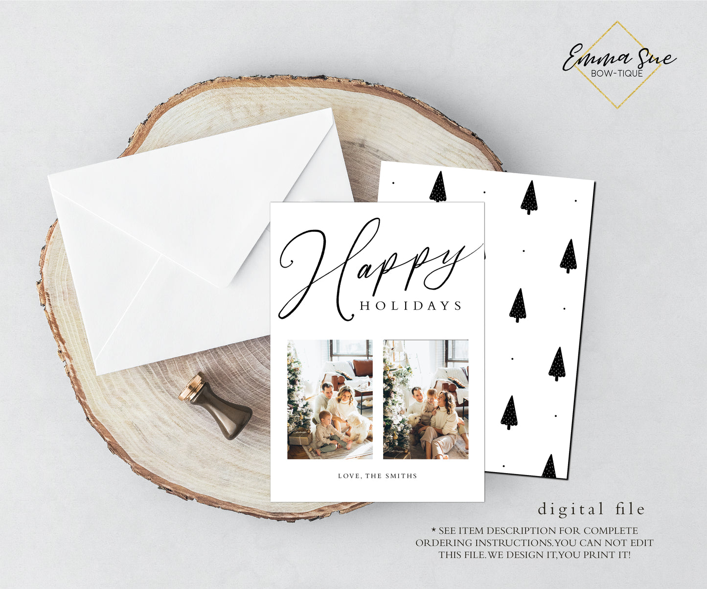 Happy Holidays Black and White Christmas Card - Family Photo Holiday card - Digital File (happy-holidays)