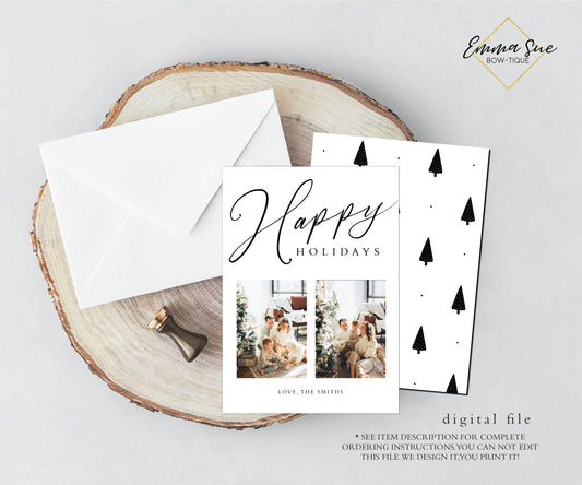 Happy Holidays Black and White Christmas Card - Family Photo Holiday card - Digital File (happy-holidays)