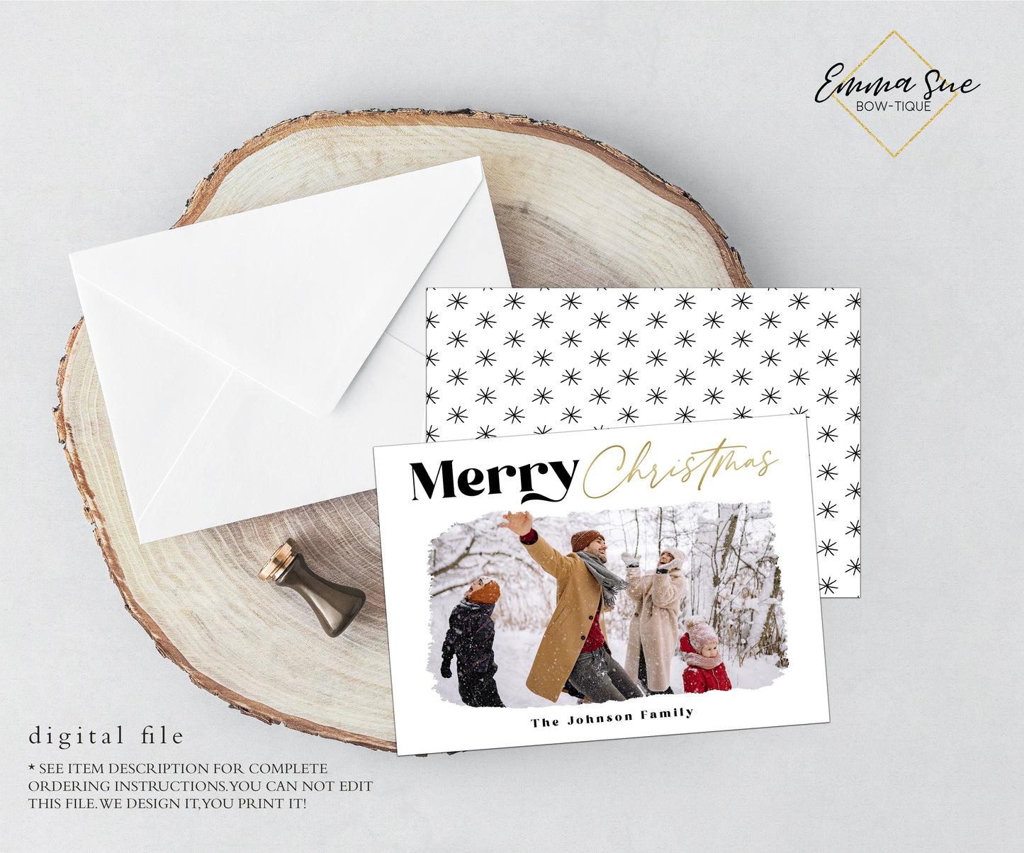 Modern Merry Christmas Card - Family Photo Holiday card - Digital File (merry-01)