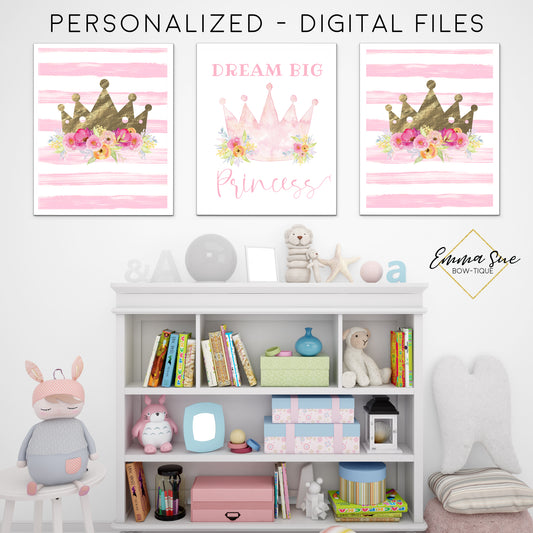 Dream Big Princess Watercolor Set of Signs - Girl's Playroom - Baby Girl Nursery Printable Wall Art Sign- Digital File