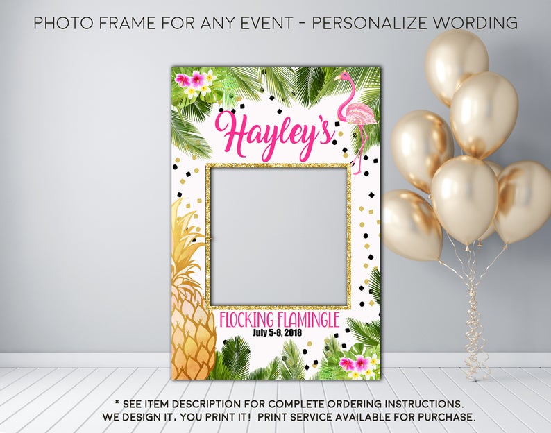 Flamingle Flamingo Tropical Luau Party - Photo Prop Frame Sign - Digital File