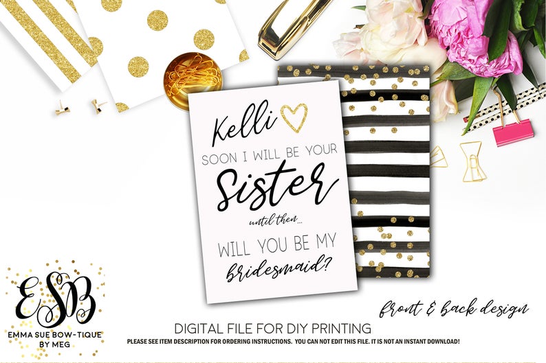 Will you be my Bridesmaid or Maid of Honor Proposal Card Soon I will be  your sister until then will you be my Bridesmaid Black and White Stripe  - Main Image