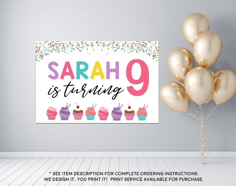 Girl's Baking Cupcake Party Birthday Welcome Sign - Party Decorations - Digital File