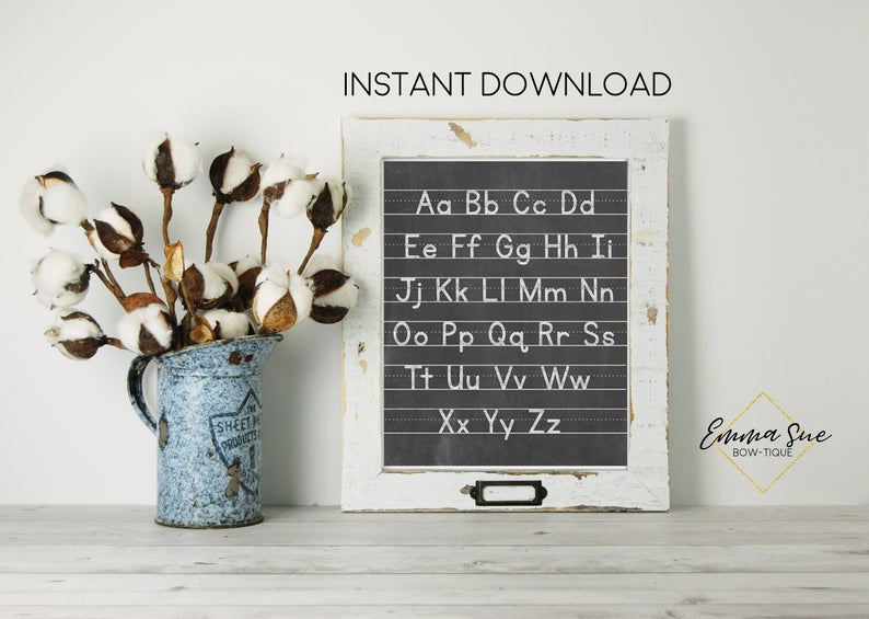 ABC Alphabet Vintage Chalkboard Kids Play room Printable Sign Farmhouse Style - Digital File