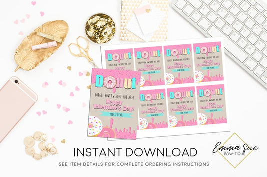 Girl's Donut Forgot how Awesome you are - Valentine's Day Card Printable - Digital File