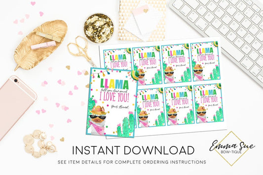 Llama tell you how much I love you - Kid's Valentine's Day Card Printable - Digital File - Instant Download