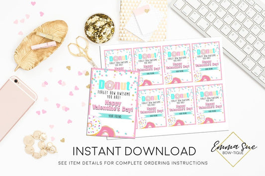 Girl's Donut Forgot how Awesome you are - Valentine's Day Card Printable - Digital File