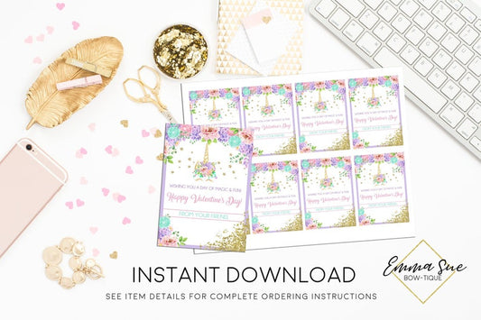 Watercolor Unicorn DIY Kid's Valentine's Day Card Printable - Digital File - Instant Download