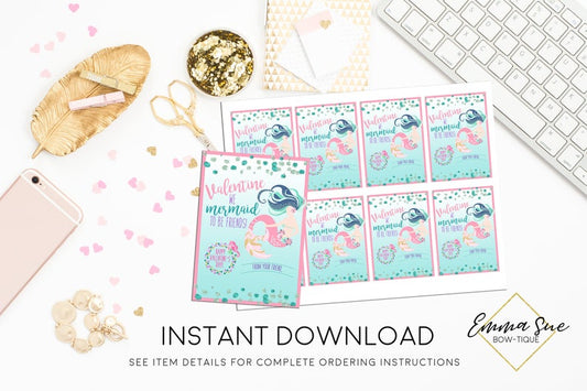 We Mermaid to be friends - Kid's Valentine's Day Card Printable - Digital File - Instant Download