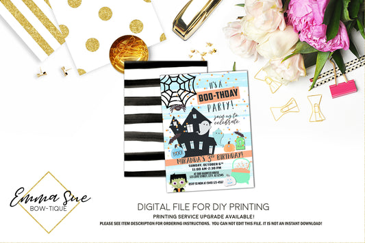 Boo-thday Pastel Pumpkins and Ghost - Boys Halloween Birthday Party invitation Printable - Digital File  (pastel-hallwnboy)