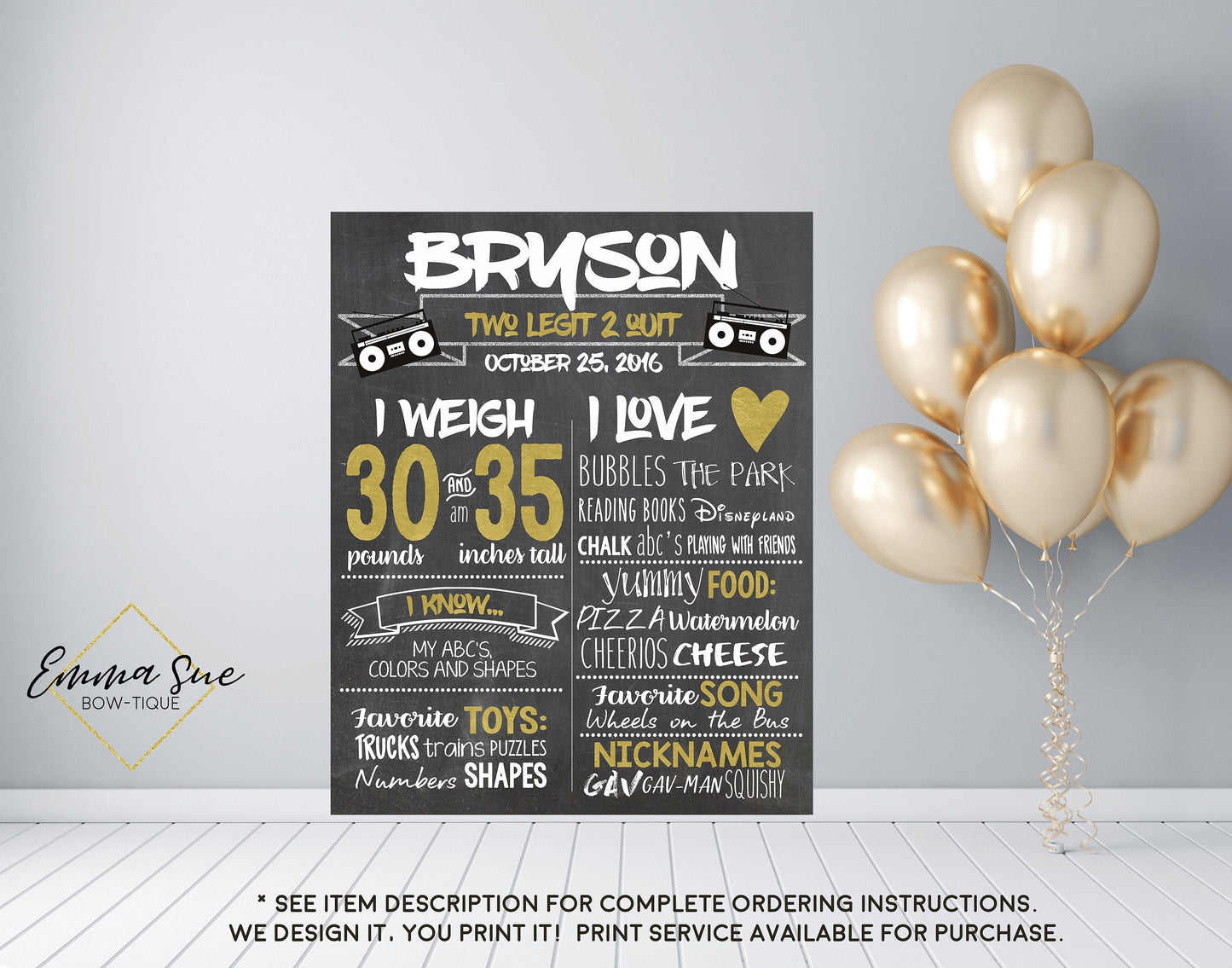 Two Legit 2 quit Milestone Chalkboard Sign - 2nd Birthday Hip Hop Party Party Decorations - Digital File