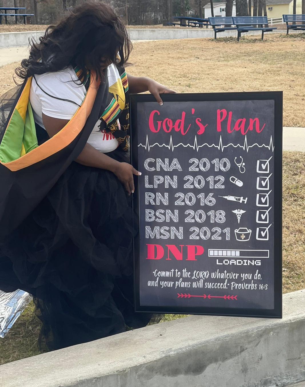 God's Plan Nursing Graduation Checklist with Dates - DNP, CNA, BSN, LVN, LPN, RN Chalkboard Graduation Photos Prop Sign - Any Nursing Degree DIGITAL FILE (GodsPlan-DNP)