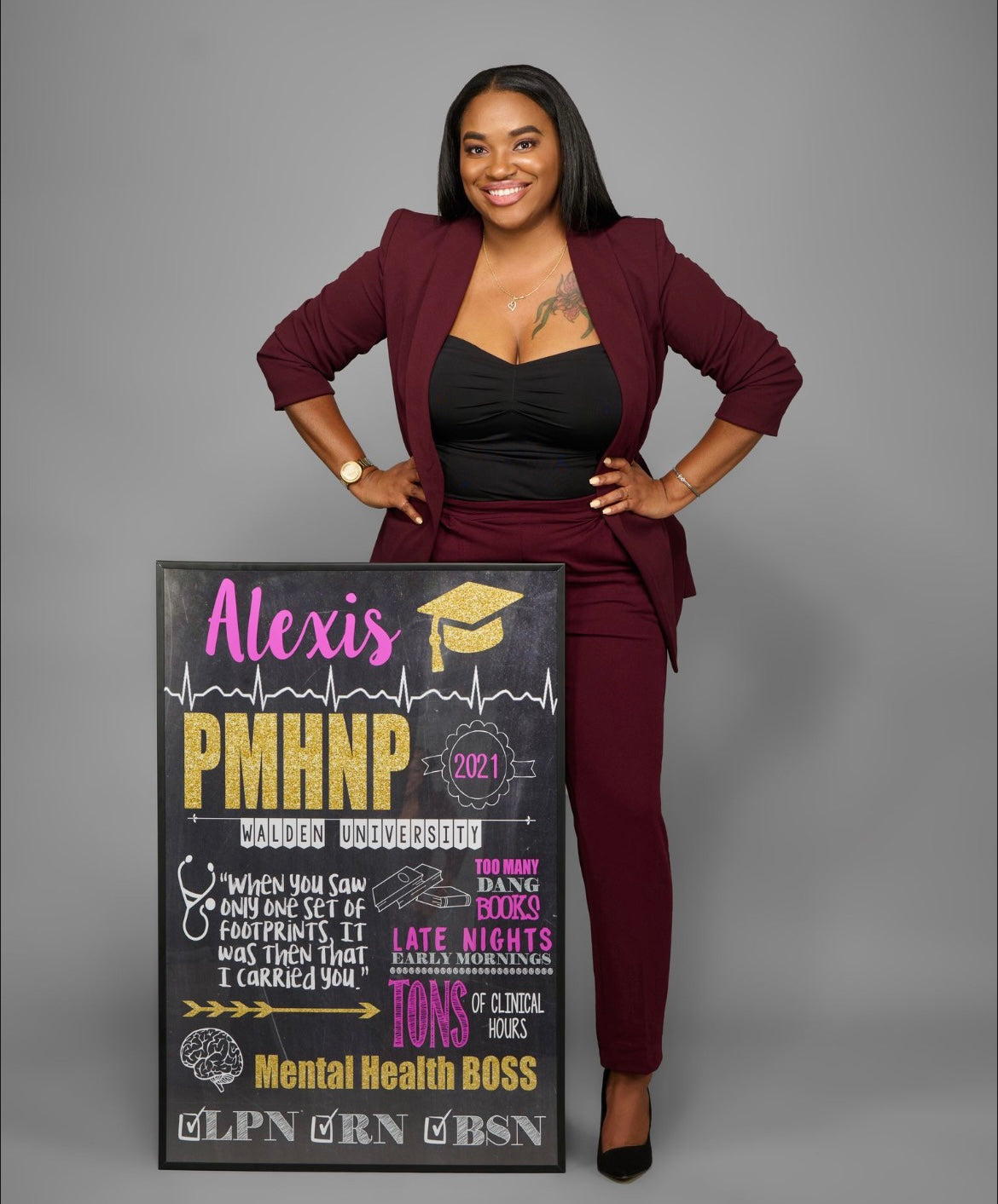 Mental Health PMHNP Nursing Graduation Photos Sign - LVN, LPN, RN, BSN or any Degree - Personalized Chalkboard Sign- DIGITAL FILE (chalk-nurse mental)