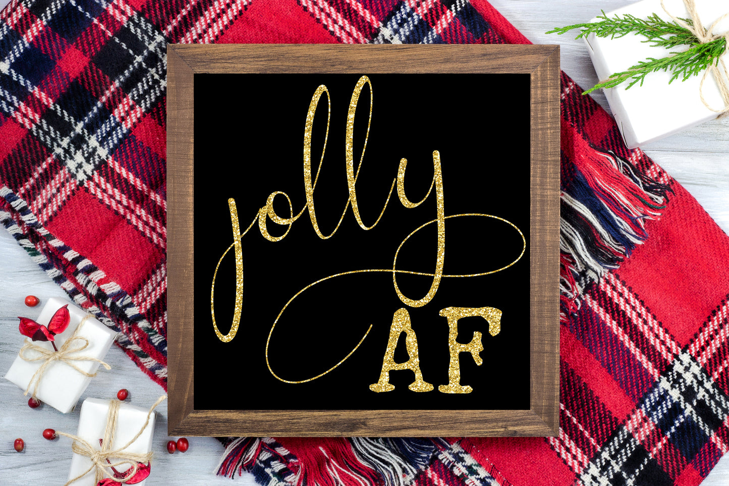 Jolly AF Black and Gold Glitter - Funny Christmas Printable Sign Farmhouse Style - Digital File