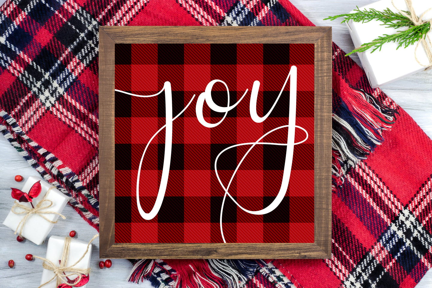 Joy - Red Buffalo Plaid Christmas Printable Sign Farmhouse Style - Digital File