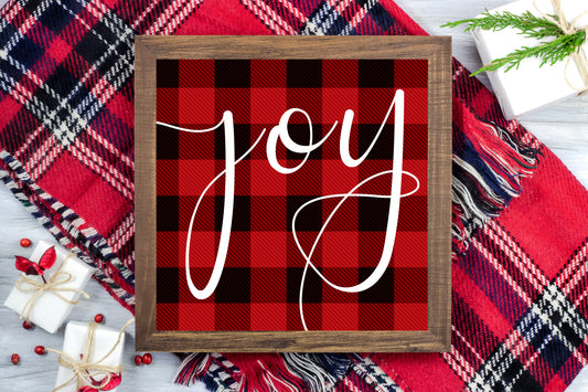 Joy - Red Buffalo Plaid Christmas Printable Sign Farmhouse Style - Digital File