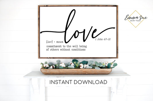 Love Biblical Definition - 1 John 4:7-12 Bible Verse Printable Sign Wall Art - Instant Download