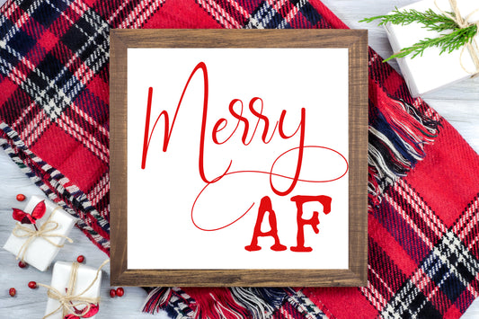 Merry AF - Funny Christmas Printable Sign Farmhouse Style - Digital File