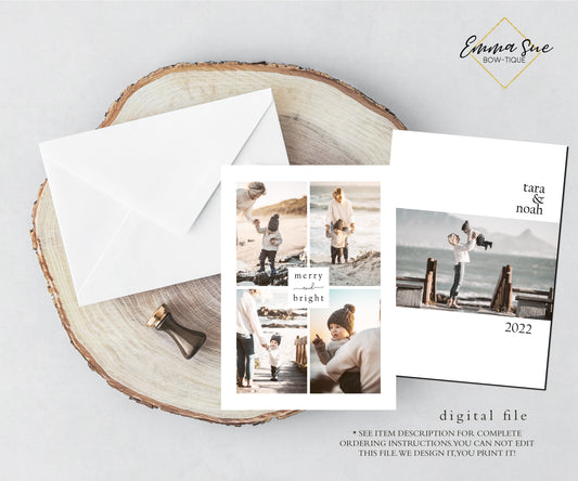 Minimalist Modern Merry & Bright Christmas Card - Family Photo Holiday card - Digital File (modern-02)
