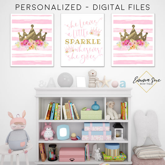 She Leaves a Little Sparkle Wherever She Goes - Princess Watercolor Signs - Girl's Playroom - Baby Girl Nursery Printable Wall Art Sign- Digital File