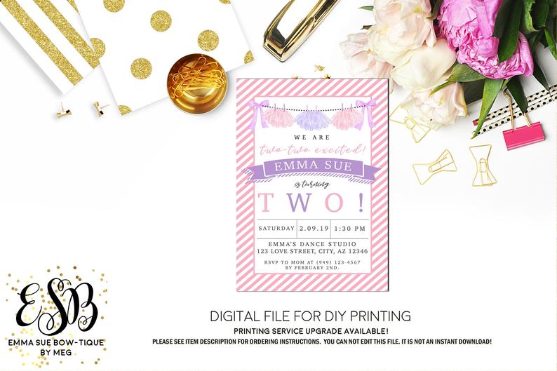 Two-Two Excited! Tutu Ballerina 2nd Birthday Party Invitation Printable - Digital File (tutu-excited)