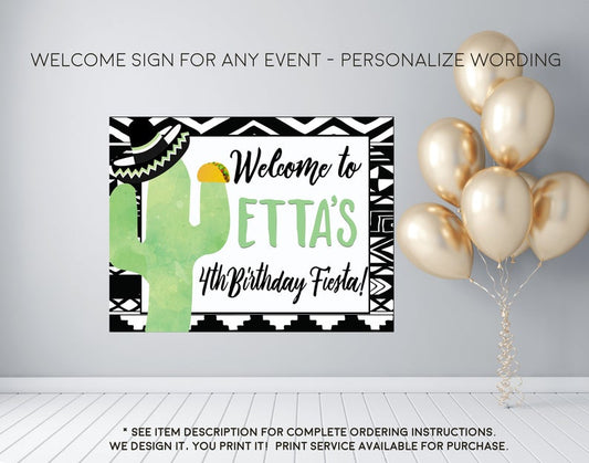 Taco Party Cactus Fiesta Any Event Welcome Sign - Party Decorations - Digital File