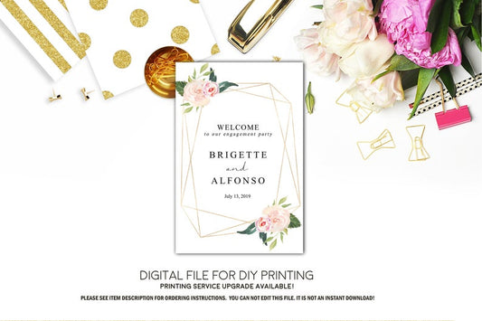 Geometric Blush Floral Any Event Welcome Sign - Party Decorations  - Digital File
