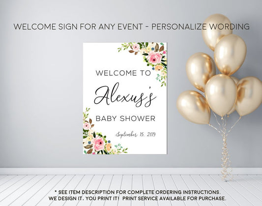 Peony Blush Floral Any Event Welcome Sign - Party Decorations - Digital File