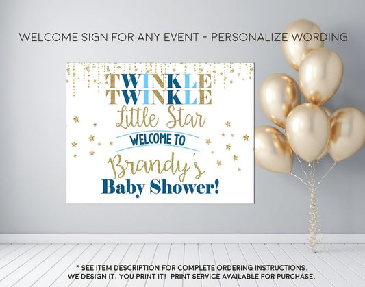 Twinkle Twinkle Little Star Baby Shower or Birthday Welcome Sign - Party Decorations  - Digital File