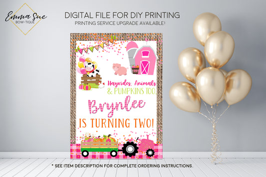 Pumpkin Patch Farmer Girl's Birthday or Welcome Sign - Party Decorations  - Digital File (Pumpkingpatch-Welcome)